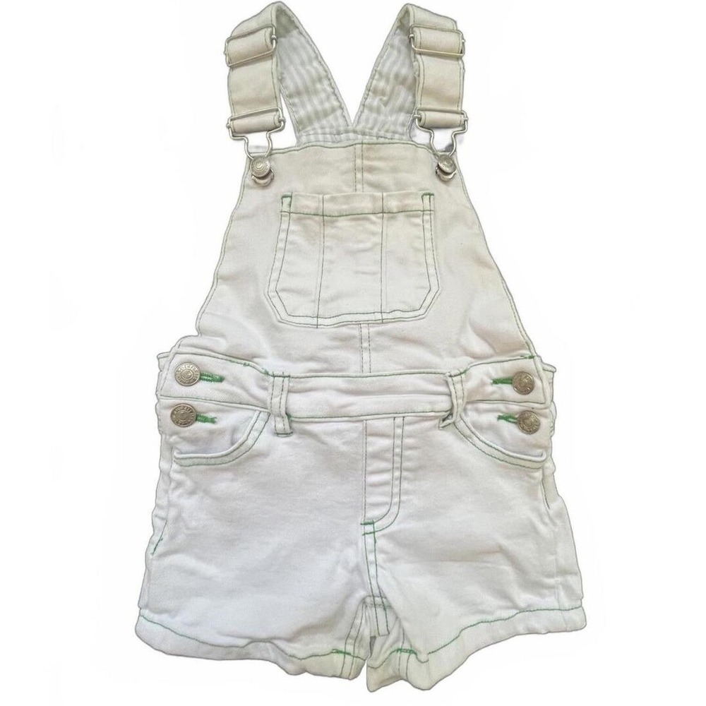 7 For All Mankind Shortalls White Green Contrast Stitch Denim 12M